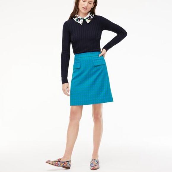 NWT J. Crew Front flap pocket skirt in colorful gingham blue green sz 8